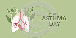 World asthma day template. Annual health awareness background. Inhaler with lungs and planet emblem. Vector illustration