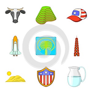 World attraction icons set, cartoon style