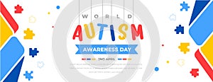 World autism awareness day background design template. World autism day colorful puzzle vector banner.