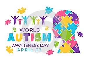 World Autism Awareness Day Vector Illustration with Ribbon of Puzzle Pieces in Healthcare Flat Background Design