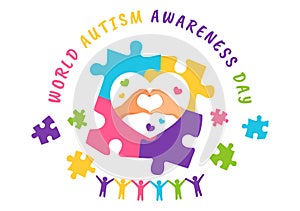 World Autism Awareness Day Vector Illustration with Ribbon of Puzzle Pieces in Healthcare Flat Background Design