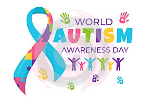 World Autism Awareness Day Vector Illustration with Ribbon of Puzzle Pieces in Healthcare Flat Background Design