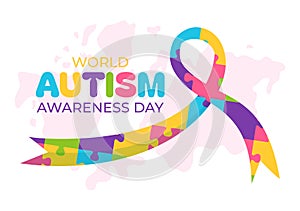 World Autism Awareness Day Vector Illustration with Ribbon of Puzzle Pieces in Healthcare Flat Background Design