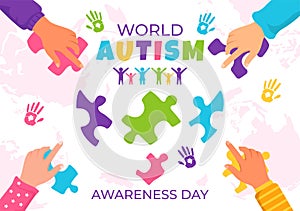 World Autism Awareness Day Vector Illustration with Ribbon of Puzzle Pieces in Healthcare Flat Background Design