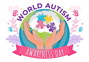 World Autism Awareness Day Vector Illustration with Ribbon of Puzzle Pieces in Healthcare Flat Background Design