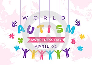 World Autism Awareness Day Vector Illustration with Ribbon of Puzzle Pieces in Healthcare Flat Background Design