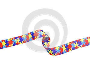 World Autism awareness and pride day with Puzzle pattern ribbon isolated on white