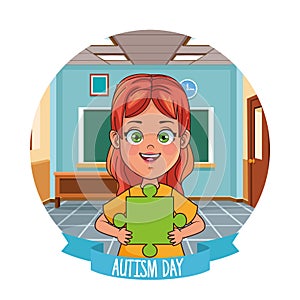 World autism day with girl with puzzle piece