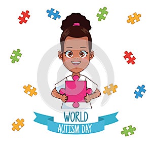 World autism day girl with puzzle pieces