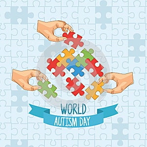 World autism day with hands playing puzzle