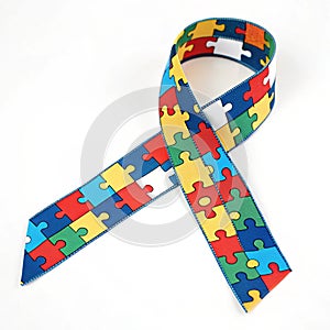 World Autism Day of a multicolored puzzle piece Autism ribbon campaign isolated on white background photo