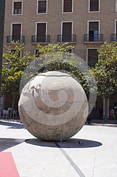 World Ball Sculpture from Plaza de Ntra Sra de Pilar Square in Zaragoza City. Spain. photo