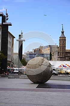 World Ball Sculpture from Plaza de Ntra Sra de Pilar Square in Zaragoza City. Spain. photo