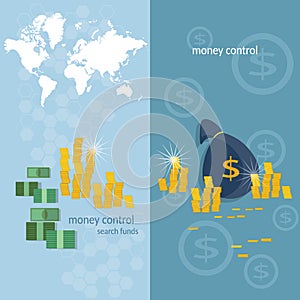 World banking money transfer world map transactions banners