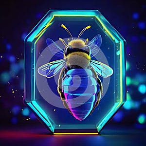 World Bee Day May 20 Gold bee isolated on neon background with copy space for text. Perfect for bee honey shop, logo