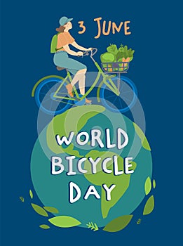 World bicycle day. International event. Vertical vector poster