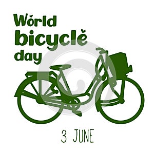 World Bicycle Day Poster with green bike silhouette vector. Green bicycle icon vector. Bike silhouette isolated on a