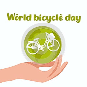 World Bicycle Day Poster with green bike silhouette vector. Green bicycle icon vector. Bike silhouette isolated on a