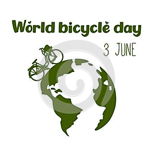 World Bicycle Day Poster with green bike silhouette vector. Green bicycle icon vector. Bike silhouette isolated on a