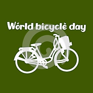 World Bicycle Day Poster with green bike silhouette vector. Green bicycle icon vector. Bike silhouette isolated on a