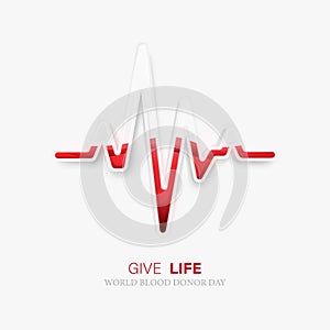 World blood donor day. Heartbeat icon glass and blood inside. Vector illustration