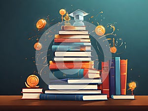 World book and copyright day, April 23, An illustration depicting a stack of books with copyright symbols hovering above them