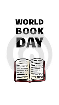 World book day vertical banner. Bood comic style doodle illustration. Education and copyright vector poster