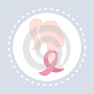 World breast cancer woman head pink ribbon icon healthcare medical service logo medicine and health symbol flat