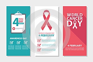 World Cancer Day, 4 february awareness day flyers set.