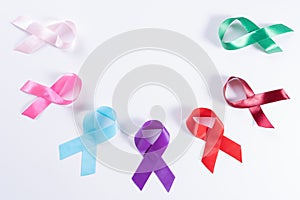 World cancer day  colorful ribbon cancer awareness on with background with copy space for text. Healthcare and medical concept