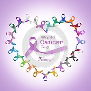 World cancer day February 4 in heart cycle of multi-color