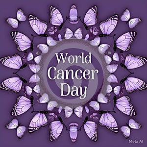 World Cancer Day:Lavender Butterfly Mandala Design photo