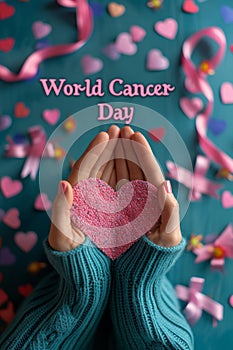 World Cancer Day photo stock banner featuring the exact text World Cancer Day