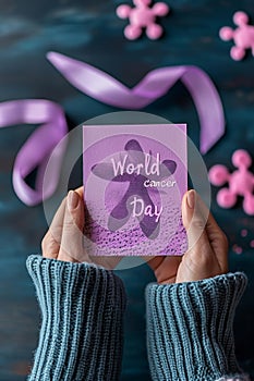 World Cancer Day photo stock banner featuring the exact text World Cancer Day