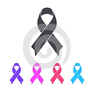 World Cancer Day Ribbon Badge Colorful Vector Icon Illustration Set