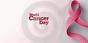 world cancer day ribbons on a pink background with text