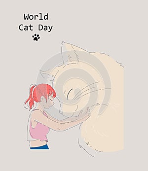 World Cat Day. Illustration for card, poster, banner, label. Hug your cat