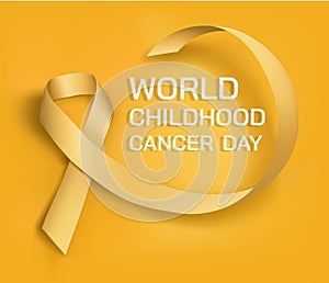 World childhood cancer day, silk yellow ribbon. Family, children and kids charity, sympathy, help association. Life and