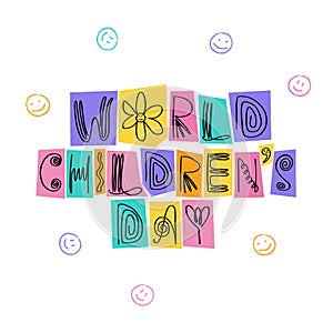 World children\'s day greeting card with funny faces.