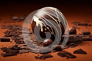 World Chocolate Day A chocolate truffle with white drizzles on top of it AI generation