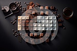 World Chocolate Day. Sweet and tasty snack, dark and white chocolate, candy bar, banner card. Candy Sweetly Creative and