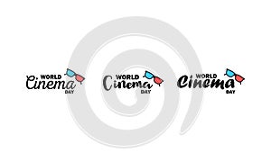 World cinema day caligraphy text. Cinema production. Vector on isolated white background. EPS 10
