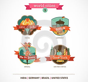 World Cities labels - Delhi, Berlin, Rio, New York