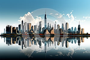 World City Day, Urban panorama mirrors in serene waterscape