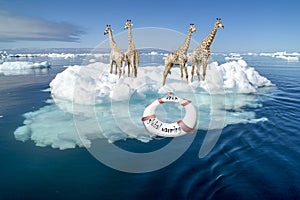 World climate changes - Giraffes on Iceberg - Illustration