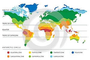 World Climate Map with Temperature Zones photo