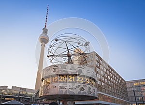 World Clock (Weltzeituhr) and TV Tower (Fernsehturm) at Alexanderplatz Square - Berlin, Germany