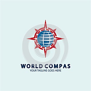 World Compass logo design, world logo concept, compass logo concept, earth icon, north, west, east and south direction, suitable