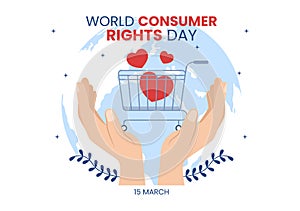 World Consumer Rights Day Illustration with Shopping, Bags and Needs of Consumers for Web Banner or Landing Page in Hand Drawn