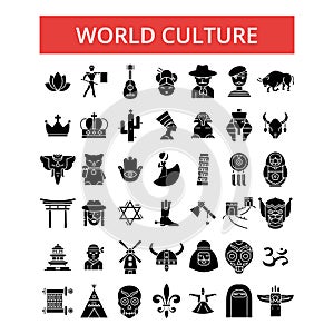 World culture illustration, thin line icons, linear flat signs, vector symbol